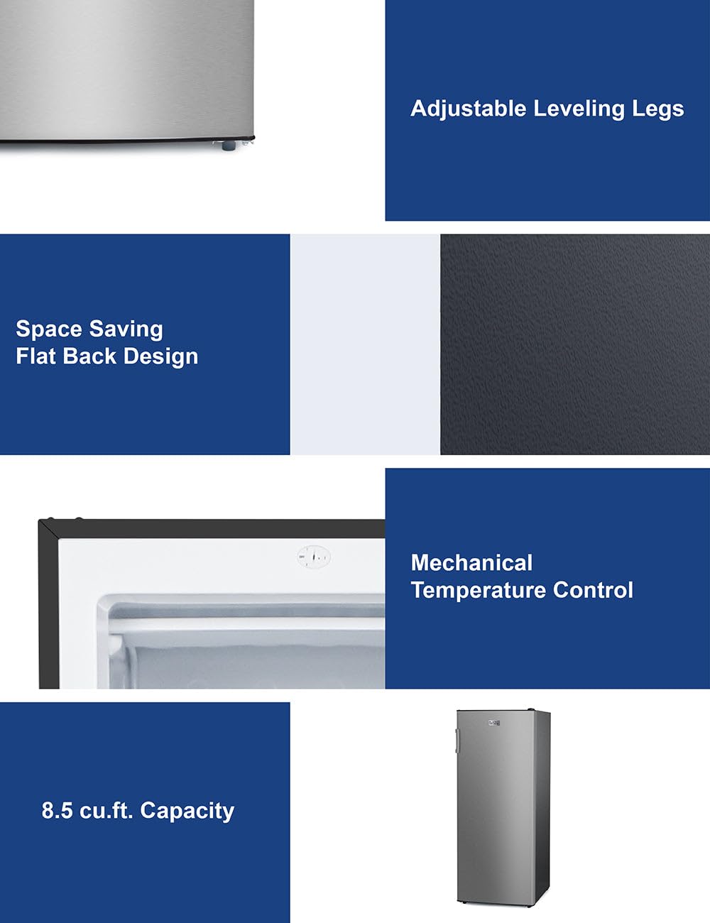 Black+Decker 8.5 Cu. Ft. Upright Freezer, Stand Up Freezer With Mechanical Temperature Control,Freezer With 3 Shelves And 4 Door Bins, Manual Defrost,R600a Refrigerant, Buf850ls,Stainless Steel Look on Fridge.com - View 6