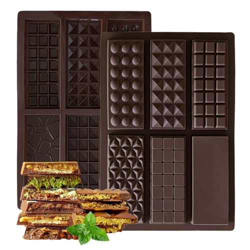 XYTAHDM 4-en-1 Moule à Tablette de Chocolat Profond, 2Pcs Moule à Chocolat pour Dubaï Chocolat Pistache,DIY Moule à Barre de Chocolat, Moule en Silicone pour Chocolat Praline Bonbons