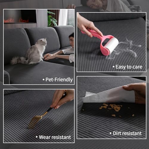 OHSIO Stretch Sofa Covers for Sectional Couch – Soft Washable Sofa Slipcovers 2 3 4 Seater, Pet-Friendly, Anti-Slip Furniture Protector(1 Piece Chaise Cover, Dark Gray) - Image 3