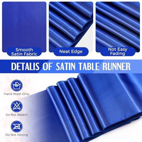 Image of Breling 16 Pack Black and Blue Disposable Plastic Tablecloths and Satin Table Runner Set, 54 x 108 Inch Tablecloth, 12 x 108 Inch Table Runners for Wedding Graduation Birthday Baby Shower New Year