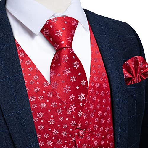 Dibangu Mens Suit Vest Red Snowflake Christmas Waistcoat Necktie Set For Xmas Festival Holiday Party Tuxedo Vest #TOP3