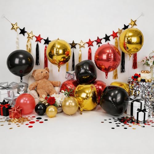 Image of 9 Pcs Red Black Gold Round Foil Balloons,22 Inch Round Balloons