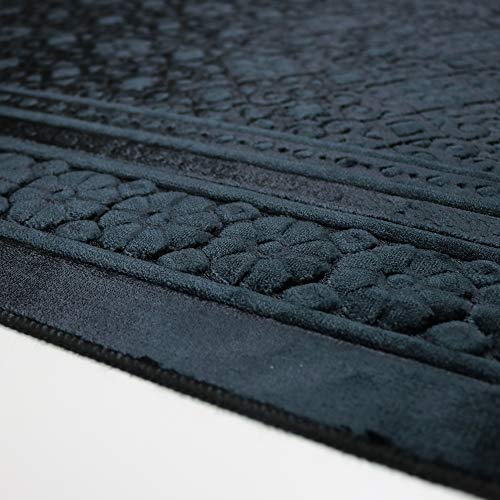 Modefa-Velvet-Prayer-Rug-Soft-Plush-Turkish-Janamaz-Sajada-Carpet-for-Men-and-Women-Plain-Solid-Prayer-Mat-Ramadan-Eid-Gift-with-Prayer-Beads-Luxury-Floral-Stamp-Black