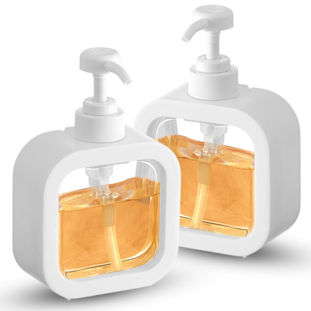 Dispenser di pompa, 2 dispenser di gel doccia con pompa, dispenser di sapone da 500 ml, dispenser di sapone da cucina, bottiglie di shampoo rimovibili da riempire per bagno, cucina, viaggi,