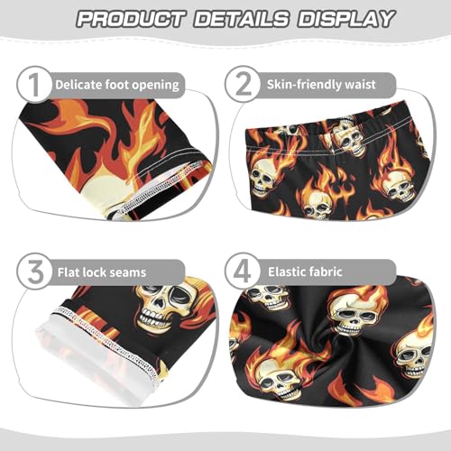 Wusikd Flaming Skulls Girls' Leggings Toddler Doodles Black Kids Yoga Pants Dance Active Tights 4T3