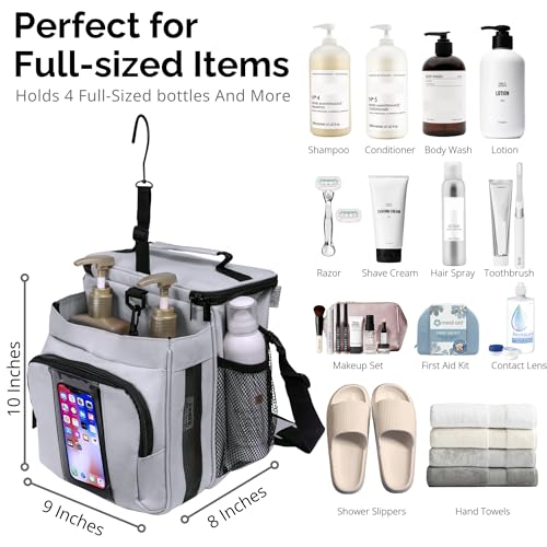 Portable-Shower-Caddy-Bag-Large-Capacity-Quick-Dry-with-Metal-Hook-Hanging-Shower-Bag-Breathable-Mesh-Toiletry-Shower-Tote-for-Gym-and-College-Dorm-Grey-Extra-Large