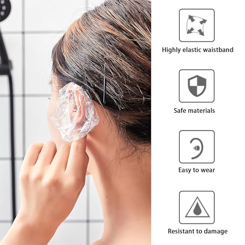 Dreamil 200 Stück Einweg Ohrenschützer für Dusche Haarfärbemittel, Klare Ohrabdeckung Wasserdichte Ohr Abdeckung Ohrkappen für Friseur Salon Spa Baden Zuhause Hotel Friseursalon Haarfärbung