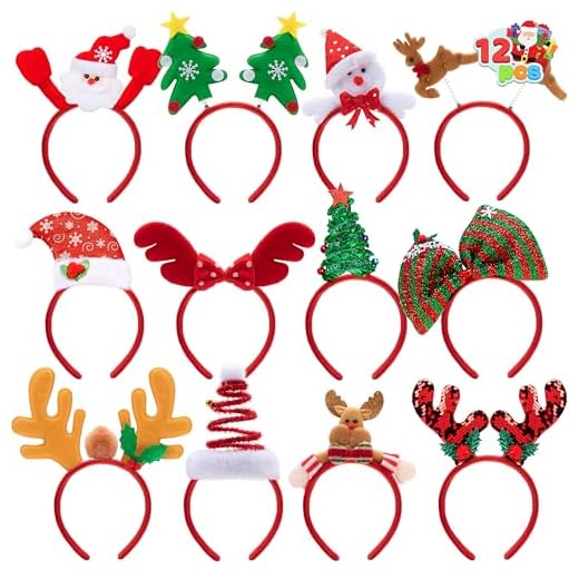 JOYIN Paquete de 12 diademas de Navidad para mujeres, hombres, niños, fiestas de Navidad (talla única)