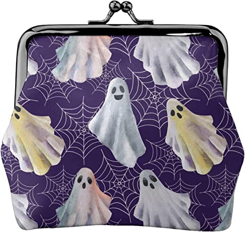 Monedero de Cuero de Las Mujeres púrpuras de la Acuarela del Fantasma de Halloween, pequeño Bolso d