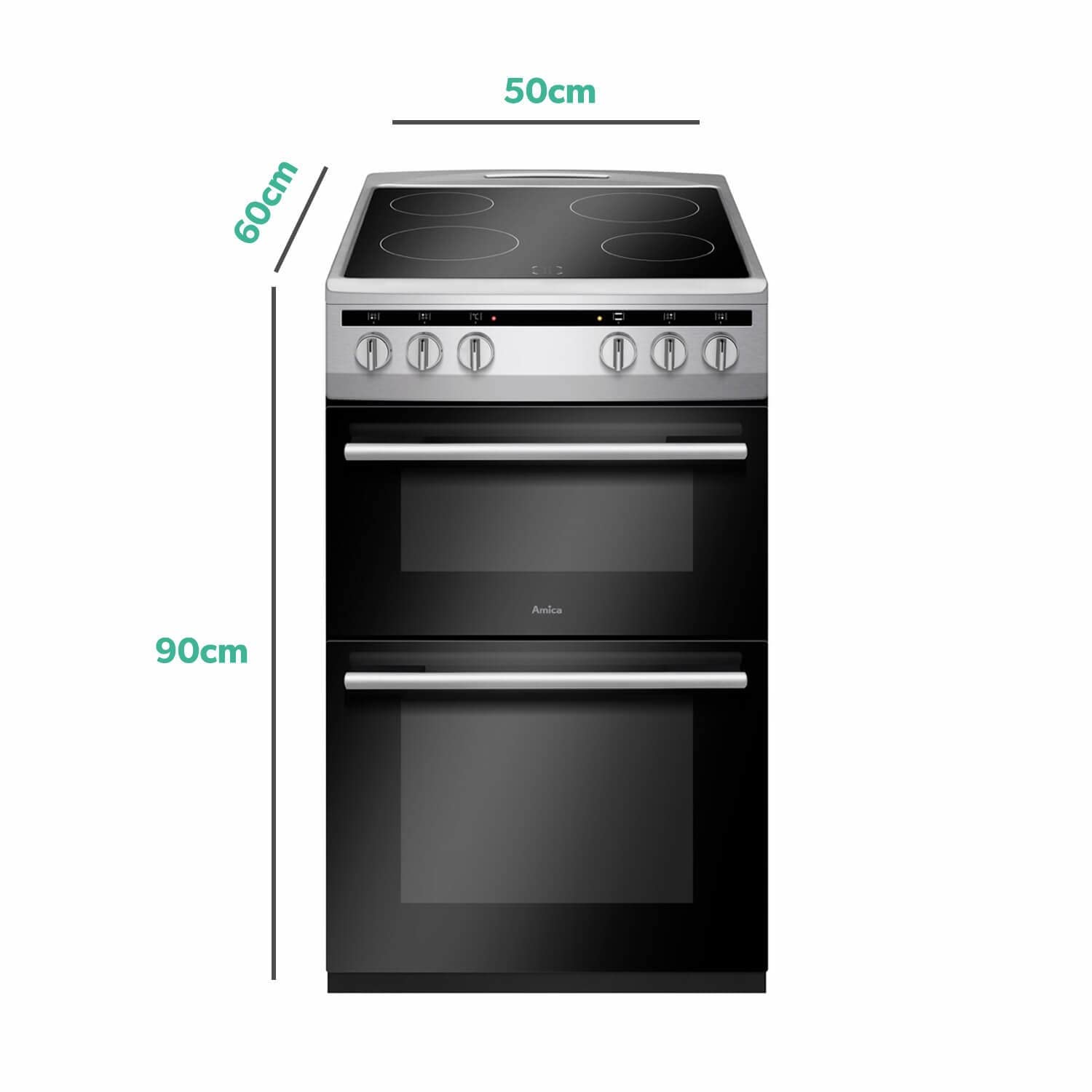 Amica AFC5100SI 50cm Electric Double Cavity Cooker With Ceramic Hob - Silver — view 3