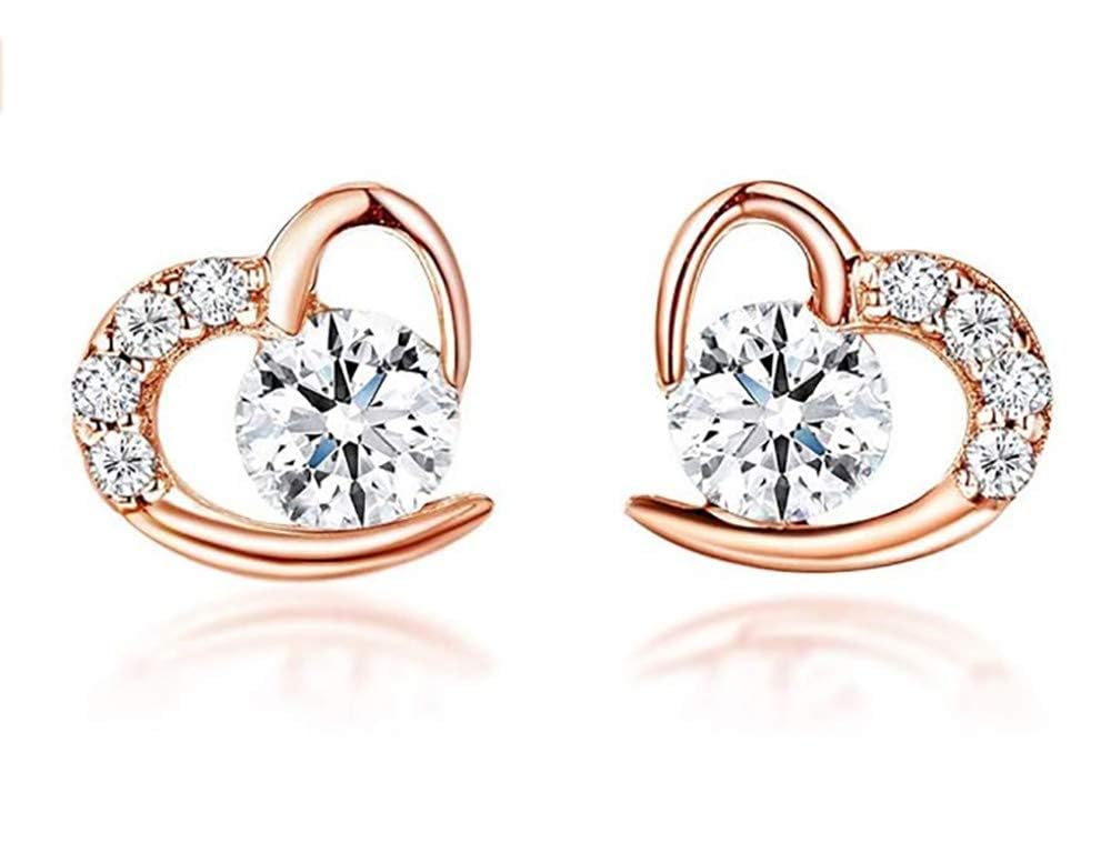 Kaguyo Silver Earrings for Women - Rose Gold Plated 925 Sterling Silver Amethyst Clear Zircons Love Heart Stud Earrings for Women and Girls - Birthday Gift