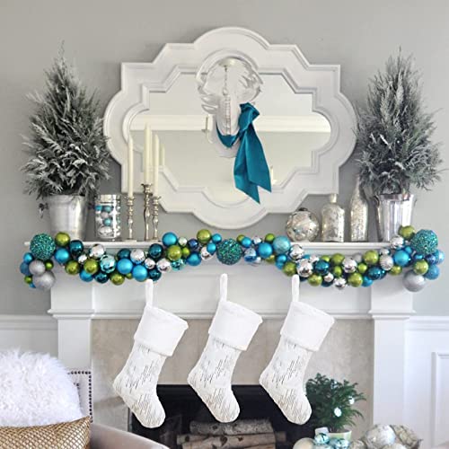 Yosichy 18” Christmas Stockings White Plush Faux Fur With Glitter Silver Sequins Snowy Xmas Hanging Stocking For Holiday Party Décor Pack Of 2 #TOP4