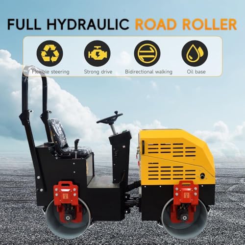 Image of MMS 1 Ton Double Drum Vibratory Road Roller, 13.5HP 420cc Gas Powered Fully Hydraulic Compactor, 27.6 in Drum with Water Spray System for Asphalt, Pavement, Driveways and Soil