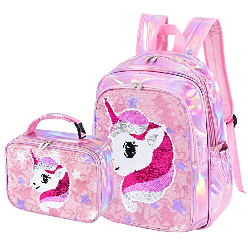 Mochila infantil - Mochila escolar brilhante para crianças e meninos, rosa, Lantejoulas Unicór 1 514BES+EmUL