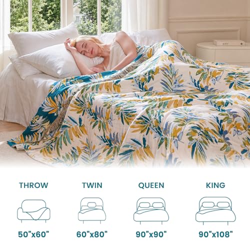 Image of MSGKV Boho Throw Blanket 60 inchx80 inch 100% Cotton Leaves Muslin Blanket for Bed