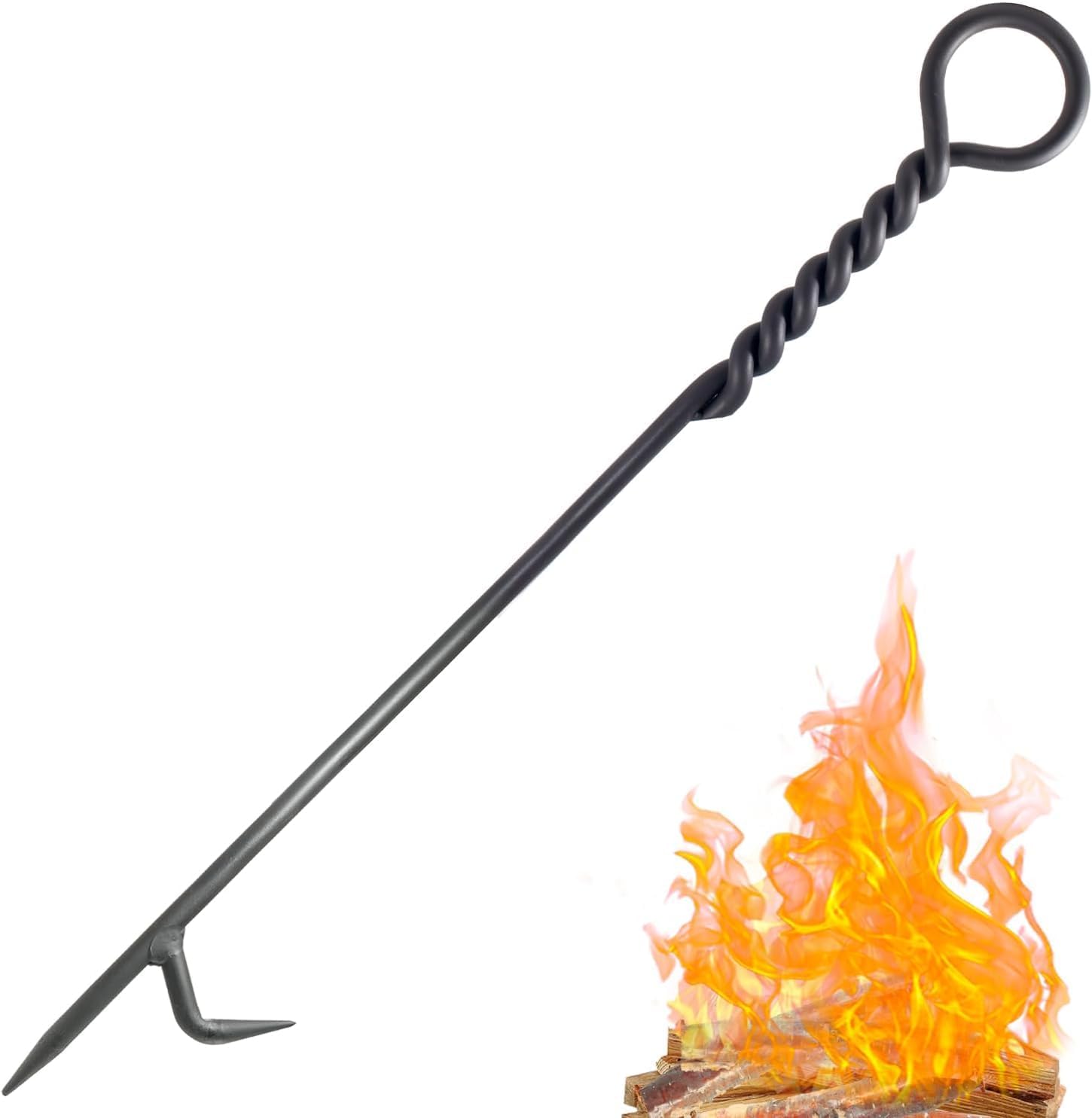 Fire Poker for Fireplace. 40 in Heavy Duty Fireplace Poker. Wrought Iron Steel Fire Pit Poker. Rust Resistant Black Finish Fire Poker. Fireplace Fire Pit Tools (40 Inc)