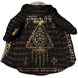Viking Cloaks for Men 3D Printing Raven Vegvisir Coat, Warmth Padded Lambswool Fashionable Novelty Cosplay Winter Cloak