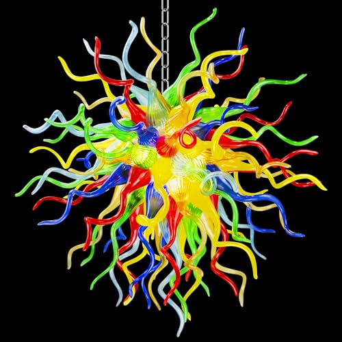 Kasiqilight 20" Dia Colored Art Hand Blown Glass Chandelier,Unique Blown