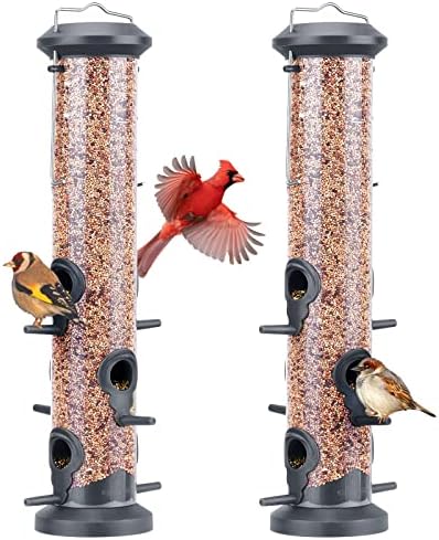 bird feeders for small birds that will transform your backyard experience 5 Kingsyard 2 Pack Tube Feeders with 6 Feeding Ports for Outdoors Hanging, Premium Hard Plastic Weatherproof & Steel Hanger, Attracting for Wild Birds (Black)