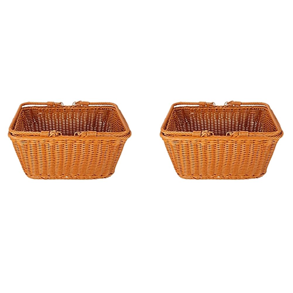 Hndhbfgrt 2X Artificial Rattan Handmade Portable Picnic Basket Rattan Woven Supermarket Shopping Basket Rattan Basket