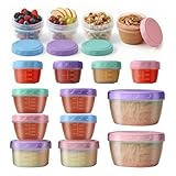Kehigovi 16 Piezas Envases Plastico 4 Tamaños con Tapa, Tapers Plastico con Marca Escala, Botes Pequeños Reutilizable, Contenedores Pequeños Congelador Superponible, para Mermelada, Ensalada, Fruta