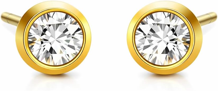 - Women 1 Pairs Anti-Allergy Medical Grade Steel Gold Color CZ Gem Sterilized Gold Piercing Studs For Ear System Round Fashion Jewellery