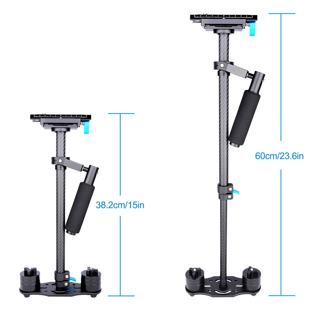 EMUKOEP Stabilizzatore Portatile in Fibra di Carbonio S60T Regolabile da 15" a 23,6" Ideale per Fotocamere DSLR (Nera)