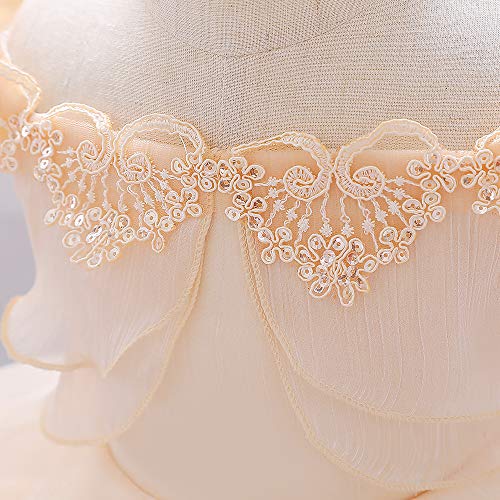 6M-5T Sequins Embroidered Lace Shoulder Off Princess Dress Toddler Baby Girls Wedding Bridesmaid Party Dresses Golden 90 #TOP5