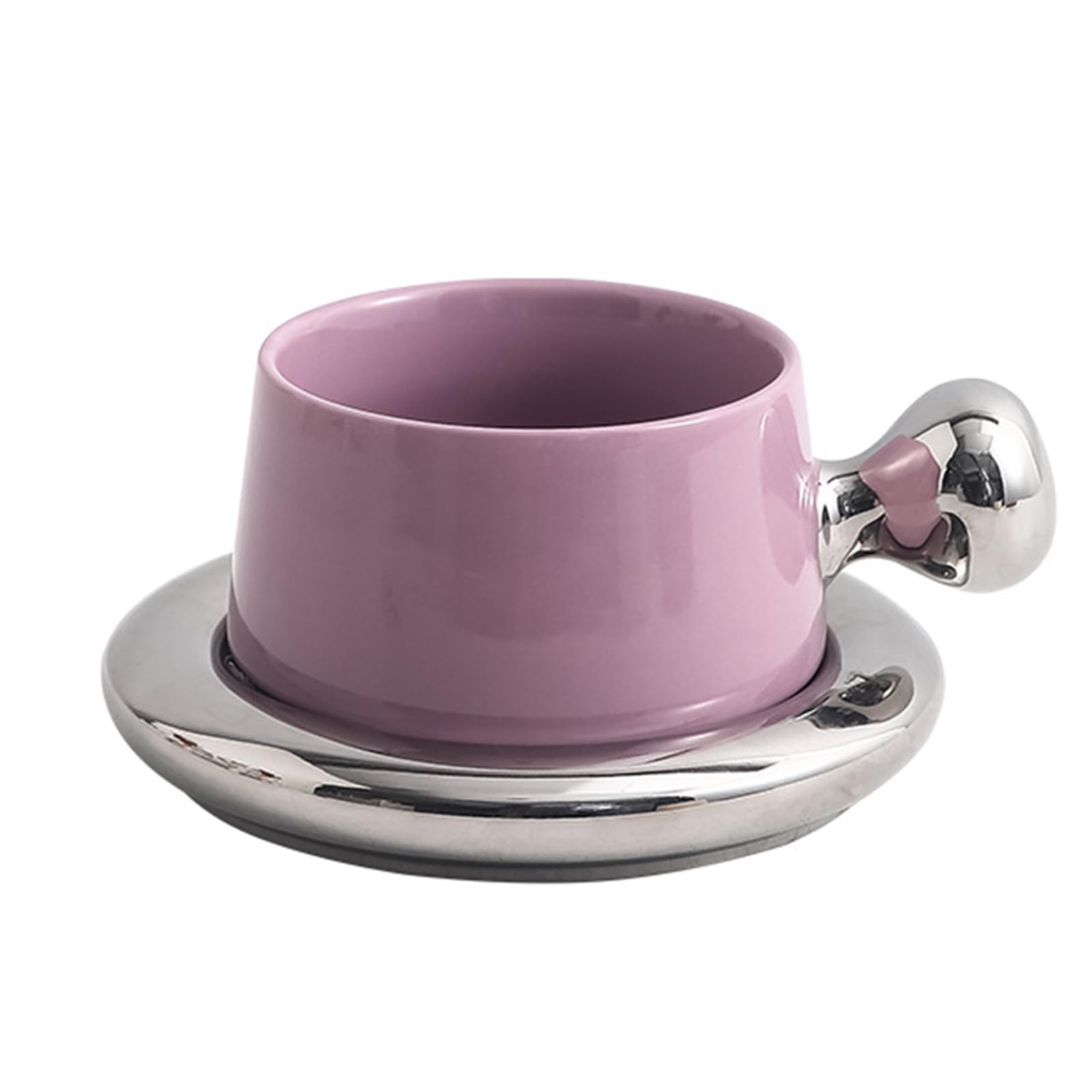 soulnioi Ceramic Coffee Mug 260ml Cute Cup with Coaster,Tea Latte Cup with Handle for Office and Home Gifts for Women Girls (Silver Purple)