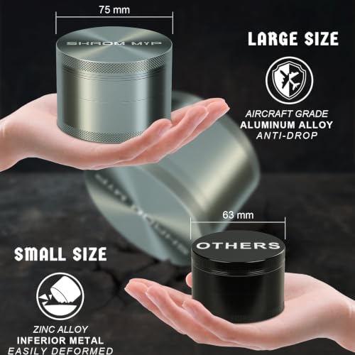 Image of Spice Grinder, Aluminum Large 3 inch Kitchen Grinder (Grey)