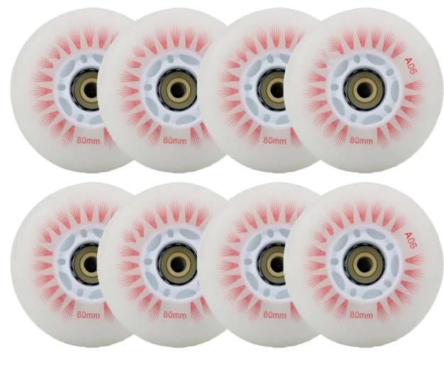 LED Light-Up Inline Skate Wheels, 8-Pack, 70-80mm, 90A Hardness, Night Safety Illumination (Red light wheel, 70mm)