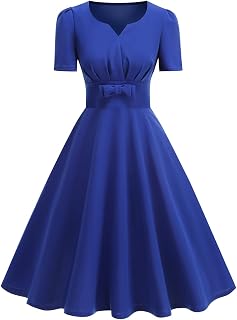 1950s Dresses for Women Vintage 50s 60s Short Sleeve Rockabilly Prom Party Dress 40s 50's Ruched Bowknot Formal Wedding Dress