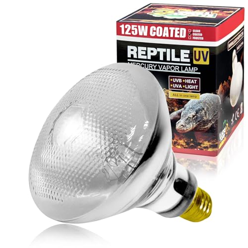 LUCKY HERP Lampe chauffante UVA UVB pour terrarium, E27, reptiles, UVB, 125 W, D3, spot de basage UV pour tortue, tagame barbu, lézard, gecko