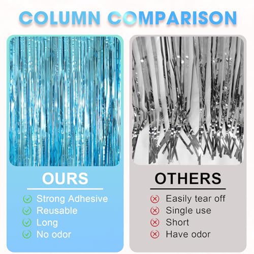 Image of Voircoloria 2 Pack Light Blue Tinsel Foil Fringe Curtains, Blue Party Decorations, Metallic Tinsel Party Streamers Backdrop for Birthday Baby Shower Graduation Wedding Anniversary Party Decorations