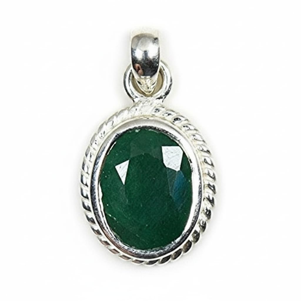 55Carat Natürlicher echter Smaragd Anhänger 7 Karat oval 92,5 Sterling Silber Halsketten