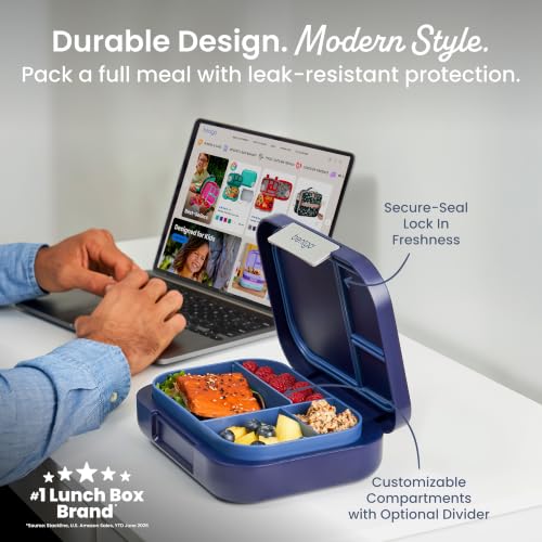Image of Bentgo Modern Adult Bento Lunch Box with 3-4 Compartments | Leak-Resistant, 5.5-Cup Capacity, Adjustable Divider, Microwave & Dishwasher-Safe Tray (Navy)