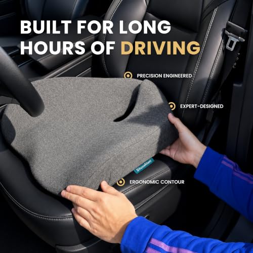 Image of SitCushion Car Seat Cushion for Long Driving - X Large Memory Foam Seat Cushion for Sciatica & Tailbone Pain Relief, Orthopedic Coccyx Cushion with Non-Slip Bottom, Back Pillow for Car, Truck (Black)