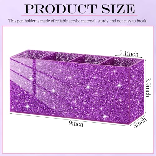Image of Jetec Acrylic Glitter Pen Holder 4 Compartments Bling Makeup Brush Stationery Organizer Pencil Holder for Desk Accessories Sparkly Gifts for Women Birthday Valentines Desktop Workplace Office(Purple)