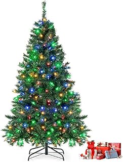 GYMAX 6FT Pre-Lit Christmas Tree, Lighted Artificial Hinged Xmas Tree With 260 Multi-Color LED Lights, 666 Branch Tips and Foldable Metal Stand, Indoor Outdoor Holiday Decor for Office, Home & Store