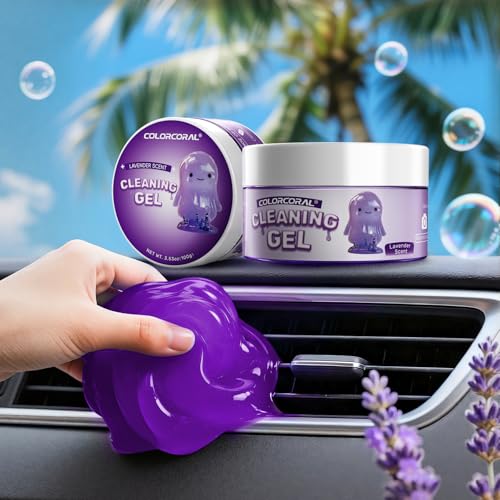 Image of Car Cleaning Gel Reusable 2Pack - Lavender Scent Dust Cleaning Putty Keyboard Slime for Car Interior Air Vent Cleaner, Auto Detailing Tools Accessories, Dust Remover Gifts for Men Women,200g,Purple