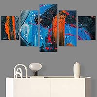 SIGNWIN 5 Panel Canvas Wall Art Modern Art Abstract Brushstroke Closeup Expressionism Expressive Modern Multicolor Oil Painting for Home Decorations Ready to Hang - 60