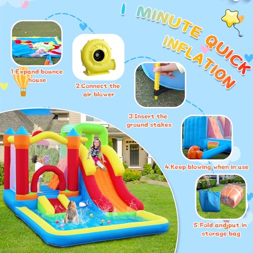 Bounce House with Ball Pit,7-in-1 Inflatable Bouncy Castle with Blower,Climbing Wall,Slide and Basketball Hoop for Backyard,Jump House Playground for Kids Toddlers Ages 3-10 Indoor Outdoor Use - Image 7