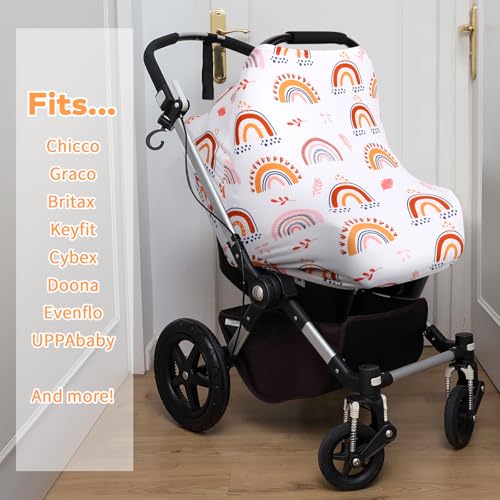 Image of Rquite All-in-1 Car Seat Cover Baby, Carseat Covers for Girl Boy, Stretchy Soft Infant Car Seat Cover, Multi-use Baby Carrier Cover, Car Seat Canopy, Stroller Sun Shade, Nursing Breastfeeding Cover