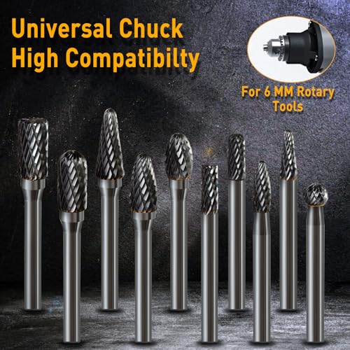 Image of 10 Pcs Carbide Burr Set 1 /4 Shank w /Big Beech Holder Die Grinder Bits Drill Bits Grinding Bits for Metal Rotary Tool Attachment Accessories Rasp Weld Wood Stone for Milwaukee Dewalt