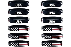 Lymhy 12 Pack American Flag Bracelet, Patriotic USA Silicone Wristbands, Thin Red Line Rubber Bracelets