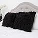 Sweet Home Collection Mongolian Long Hair Decorative Throw Pillow, 18" x 18", Black, 2 Piece