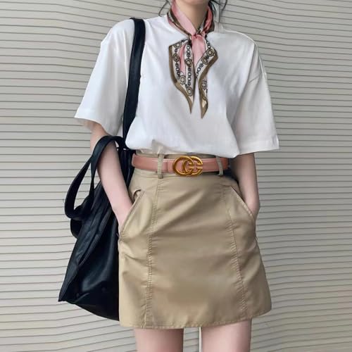 Image of Aurolran Women's Fashion Classic Metal Buckle Leather Belt with Jeans Dress