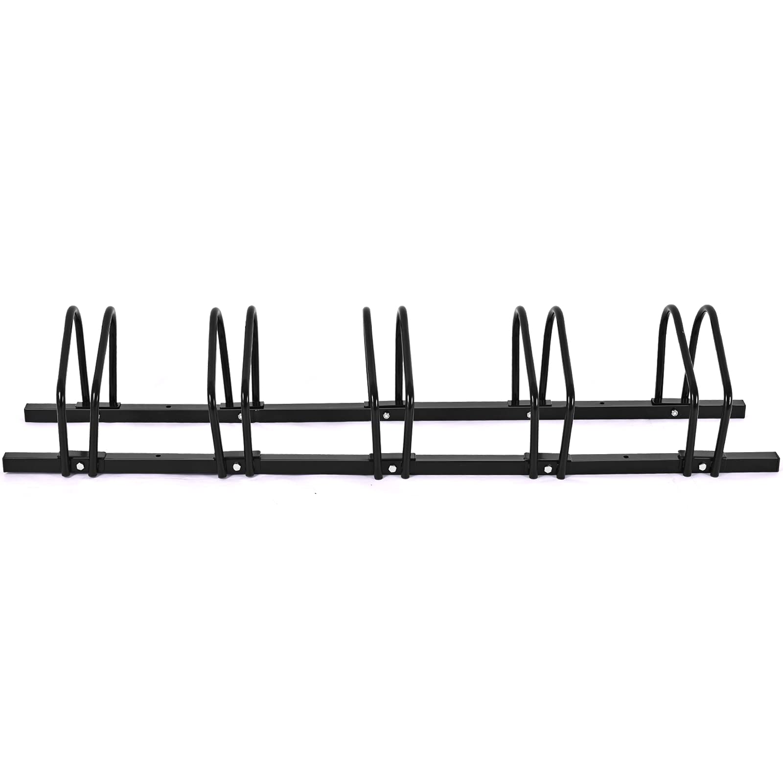 RELAX4LIFE Support pour Bicyclette avec 5 Râteliers, Système Range-vélo pour VTT/BMX en Acier Revêtu, Fixation Sol/Mur Intérieur/Extérieur pour Jardin/Garage/Magasin de Vélos (Noir, 5 râteliers)