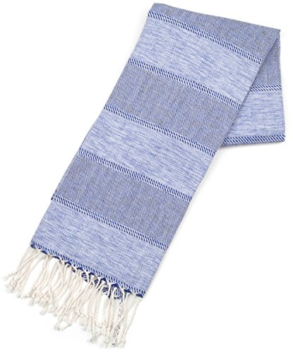 ZusenZomer Hamamtuch XL 'Ocean' 95x190 Blau - 100% Baumwolle Meliert mit hübsche Webemuster - Damen und Herren - Fouta Hamam Handtuch Badetuch Strandtuch Saunatuch Handgewebt - Fair Trade Hamamtücher