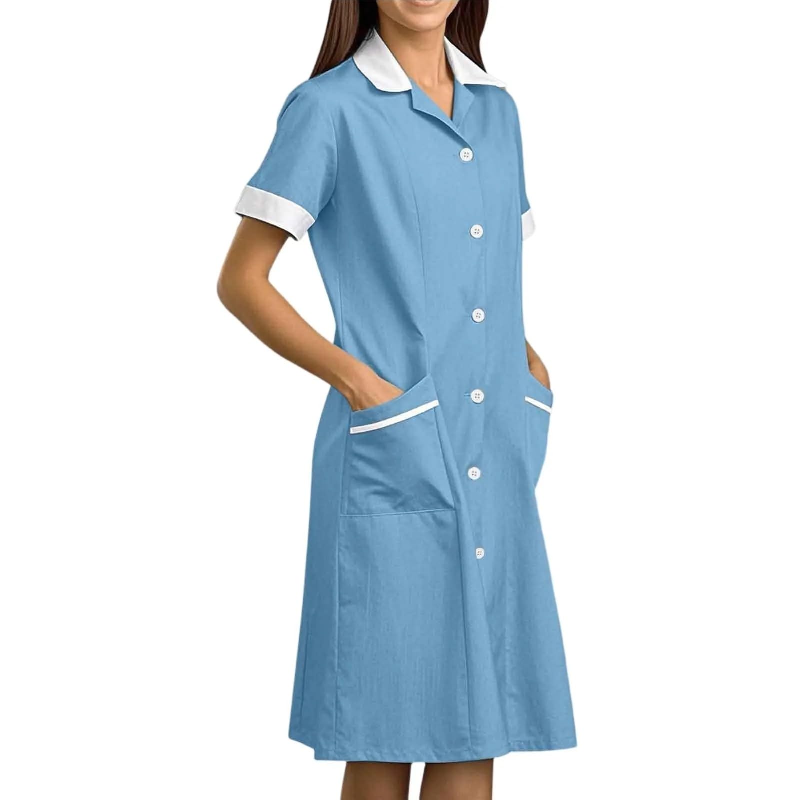 Bata de Laboratorio Blanca de Manga Larga for Mujer, Ropa de Trabajo de Verano for Enfermera, for SPA, salón de Belleza, Chaqueta, Bata(Light Blue,M)